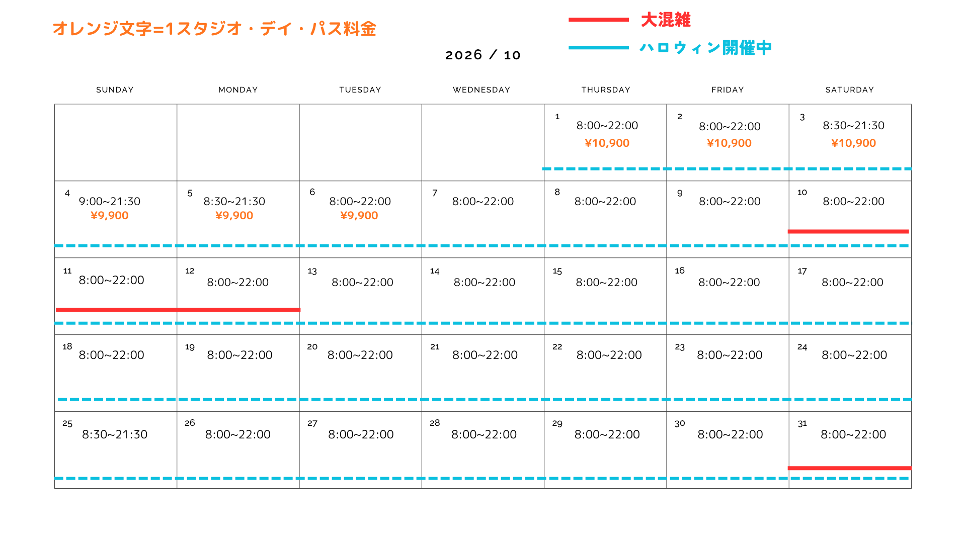 10月USJ混雑予想