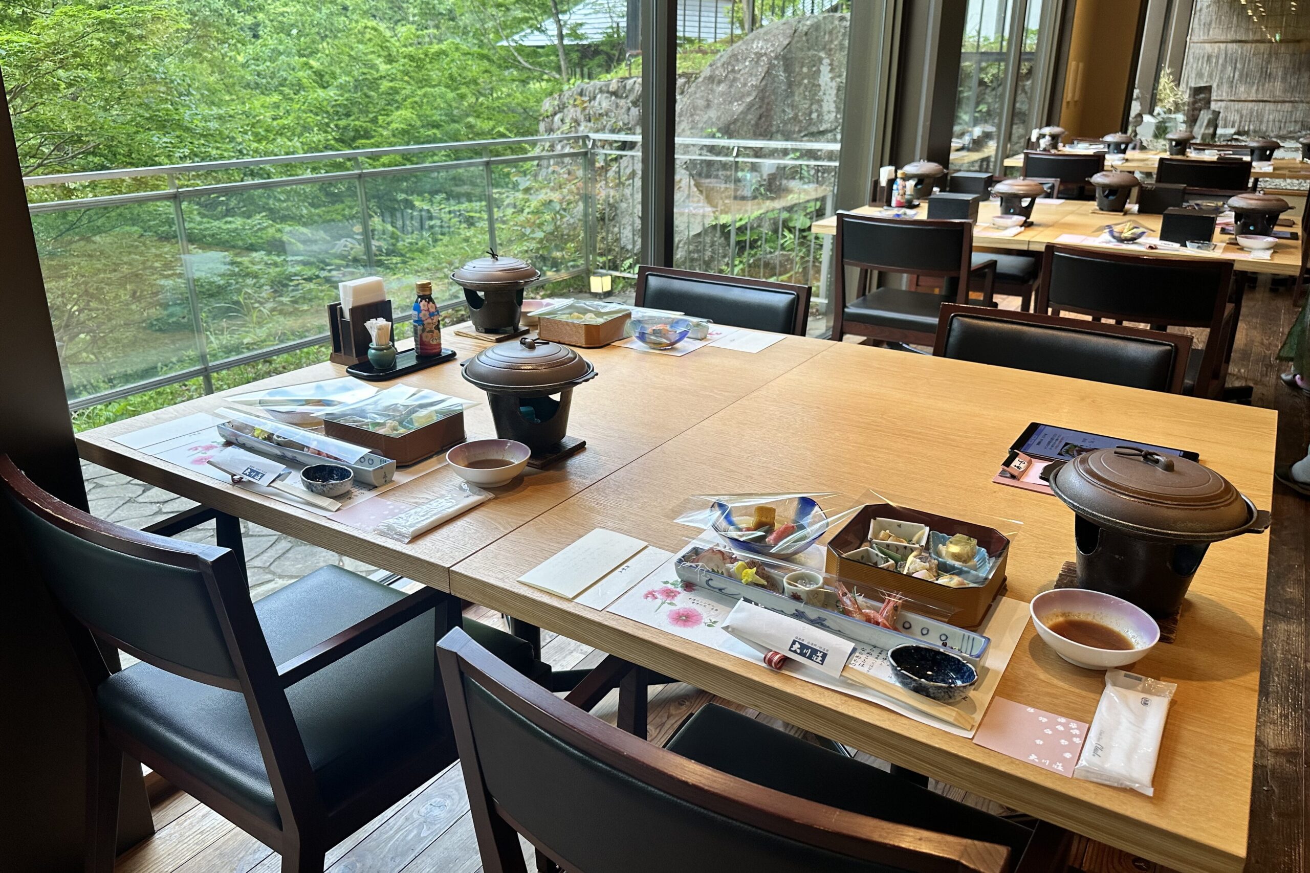 大川荘。夕食会場かわもの厨。